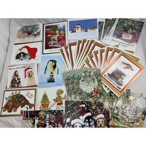 Pet Dog Cat Christmas Card Lot of 45 pc with Envelopes Holiday Greetings